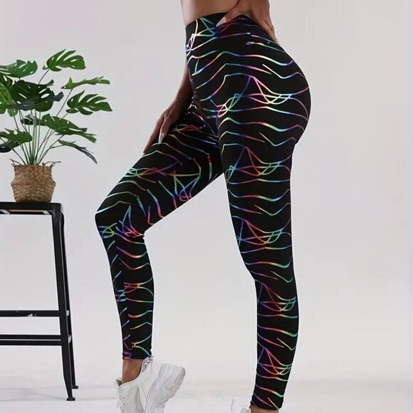 High Quality Pants - Metallic High Waist Leggings (Color: Multicolor)